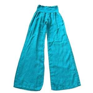 Jolie Teal 100% Linen Wide Leg Pants Size Large Women’s